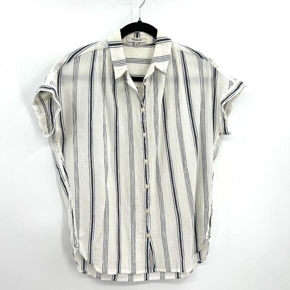 MADEWELL Central Shirt In Parkman Stripe White Blue Gauzy Button Up Top Size XXS - Picture 4 of 8